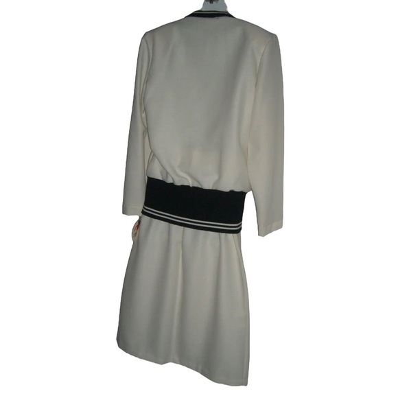 Vintage 50's Outfit Skirt Blouse Set Secretary Nautical Deadstock Ivory Striped - Picture 7 of 12